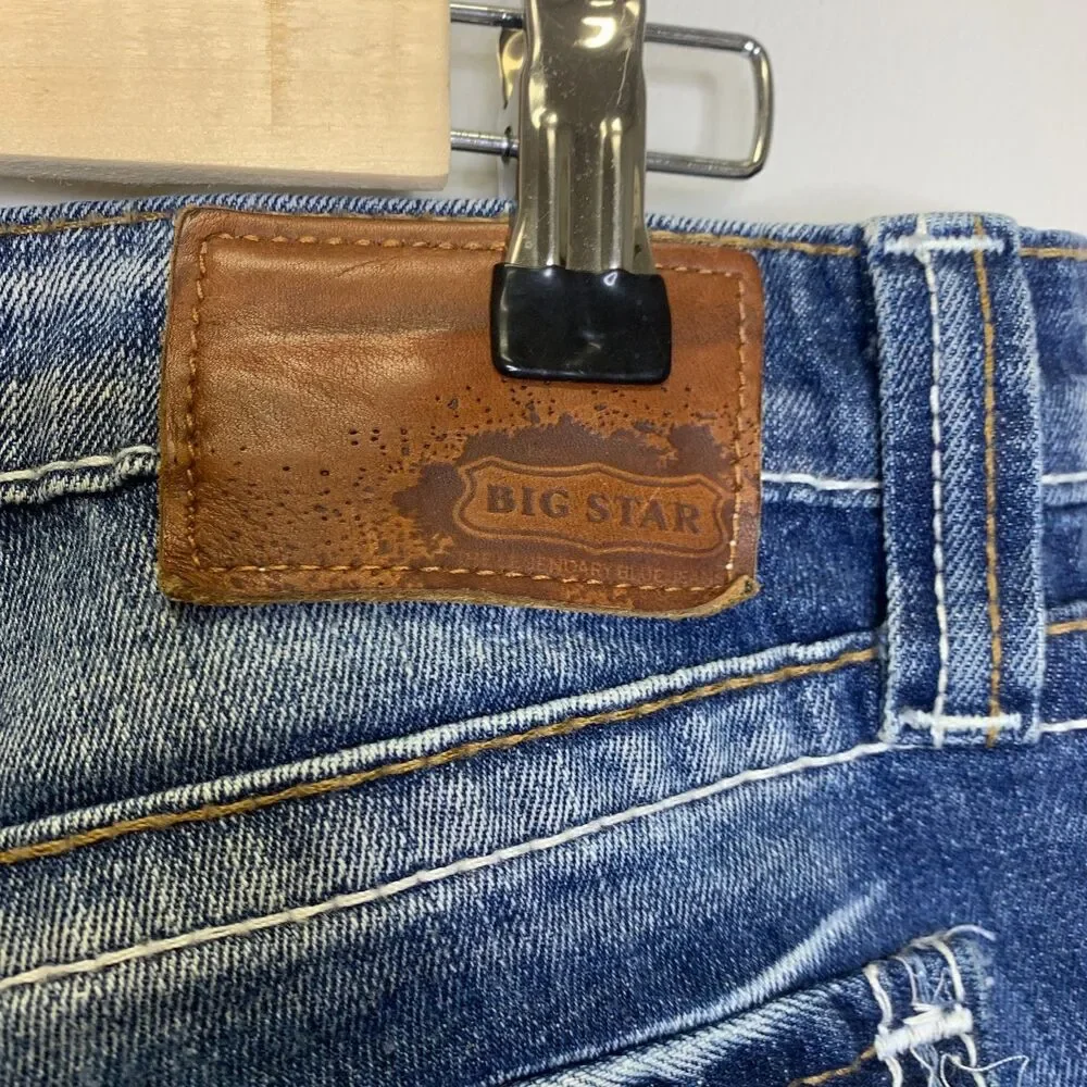 Big Star Womens Maddie Boot Mid-rise Jeans Y2K Button‎ flap Pockets Faded 33x30